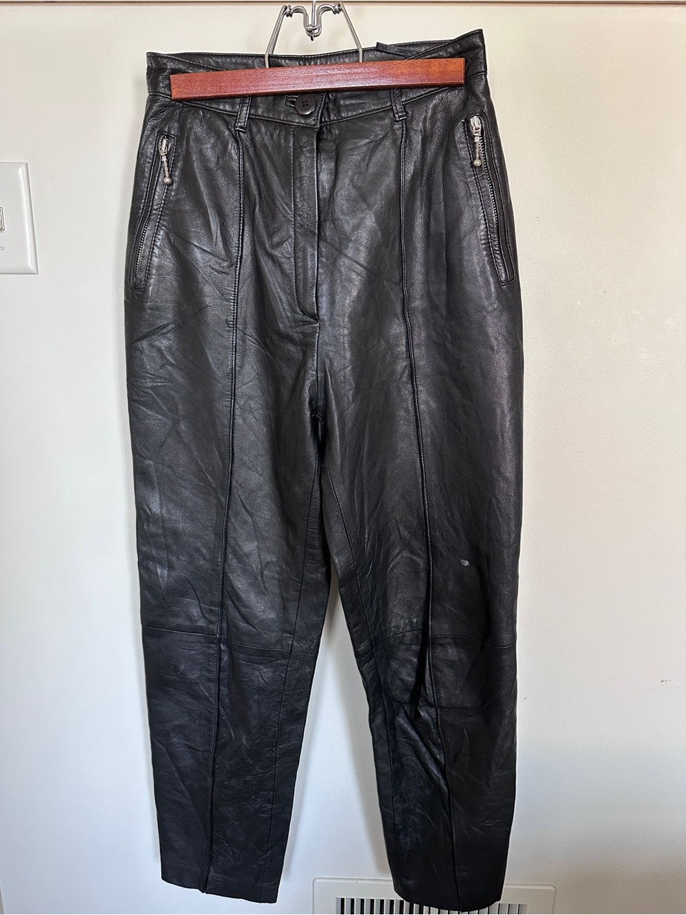 Vintage Black Leather Straight Leg Pants
